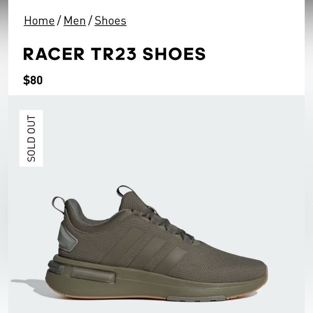Men’s Adidas Olive strata/silver pebble Racer TR/23 size 8